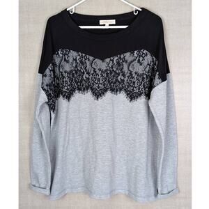 Hailey & Co Women's Long Sleeve Lace Tunic Top Grey and Black Size Large